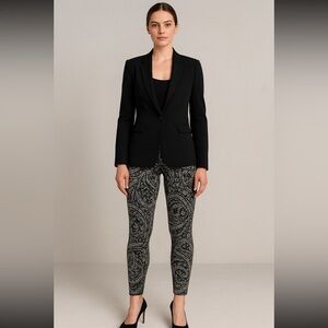 Lysse Women's Flocked Lace Ponte Leggings Black Silver Velvet Lace Shaping med
